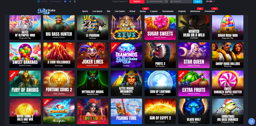 MyStake casino platform, operated by Santeda International B.V. under Curaçao licence